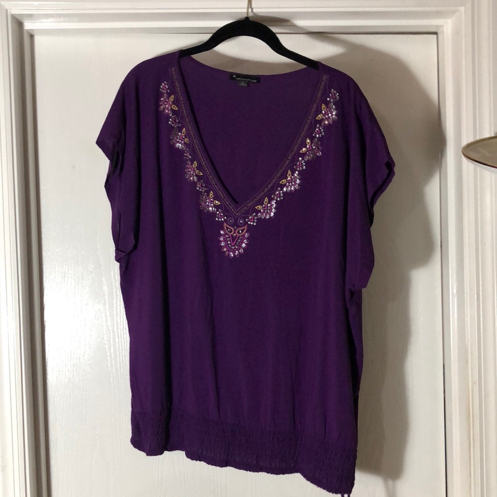 Purple Embroidered Women's Top